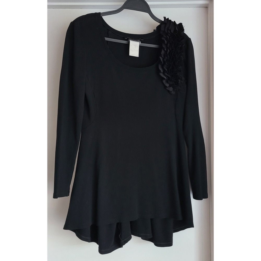 Isabel de Pedro Women Long Sleeve Top Size 44 Black Solid Formal Classic Blouse